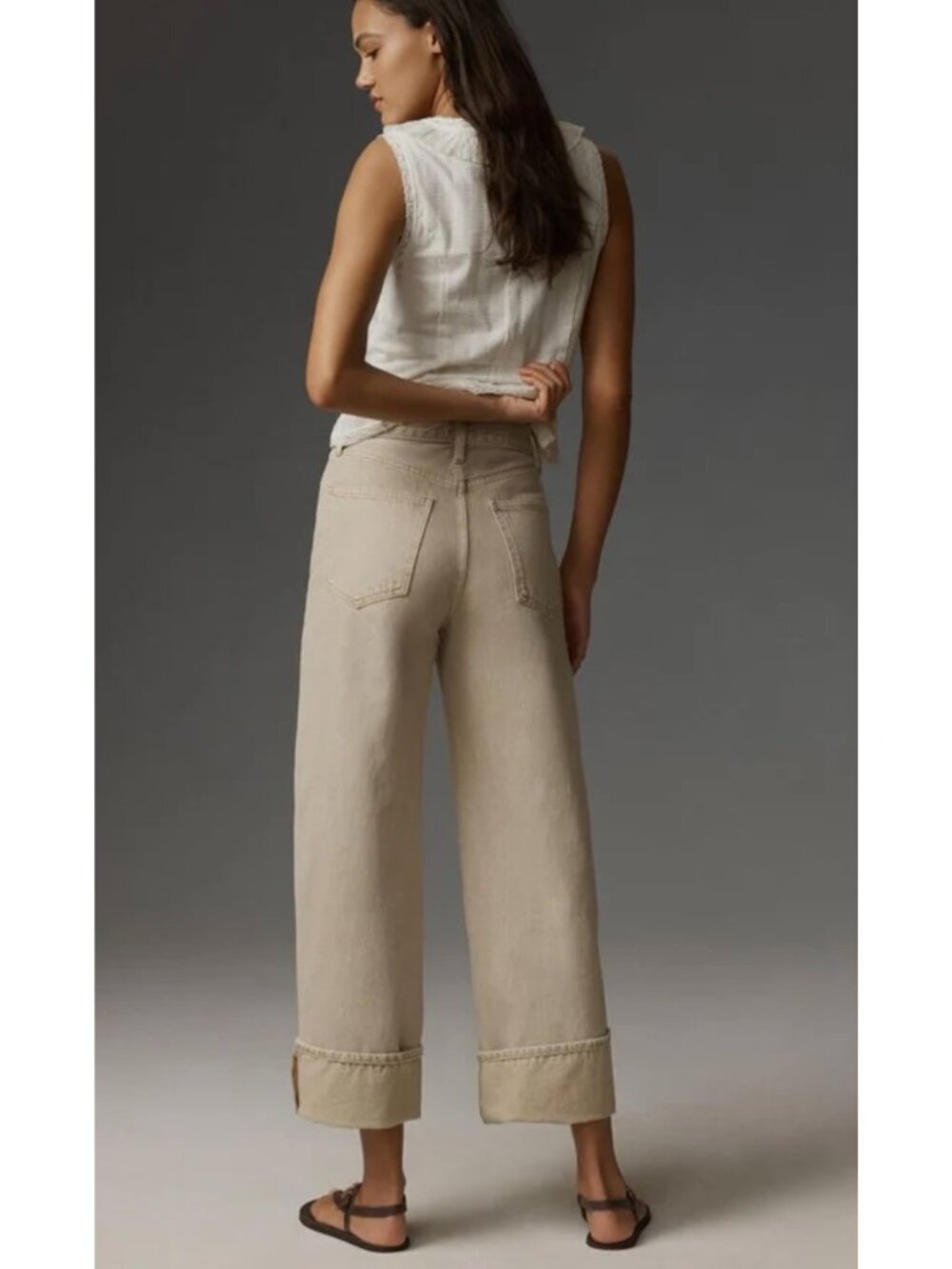 Pistola Ryder High Rise Cuffed Wide Leg Cropped Jeans Oatmeal Tan Beige Size 26 - Picture 2 of 14